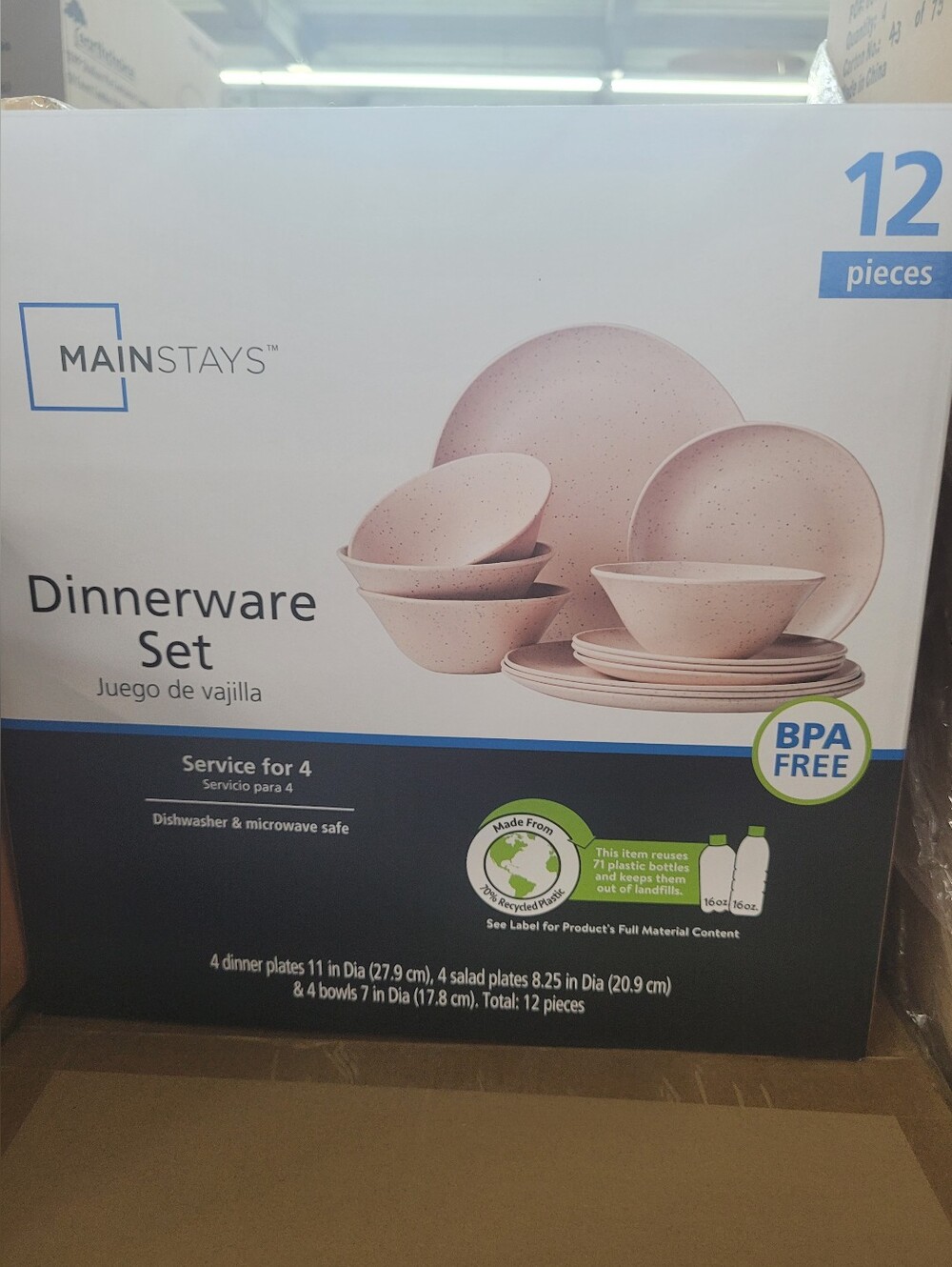 Mainstays Speckled Blush Pink 12-Piece Dinnerware Set